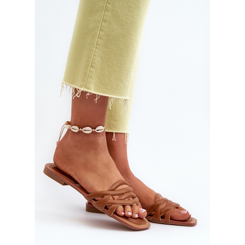 Ženske japanke od eko kože s ravnom petom, smeđe, Moldela smeđa 2