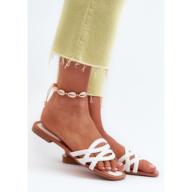 Ženske japanke od eko kože s ravnom petom, bijele, Moldela bijela 2