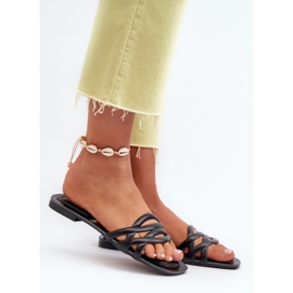 Ženske japanke od eko kože s ravnom petom, crne, Moldela crna 2