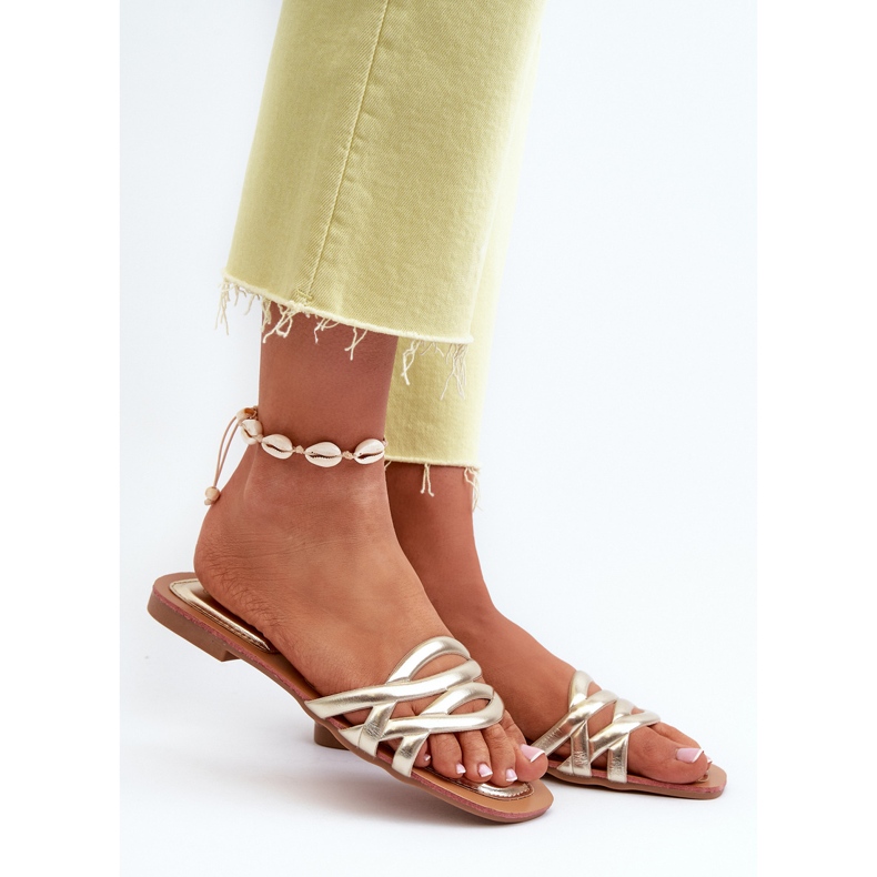 Ženske japanke od eko kože s ravnom petom, zlatna Moldela zlatni 2