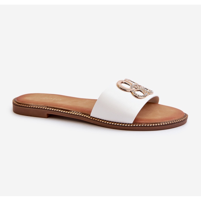 Ženske japanke s ukrasom od eko kože na ravnu petu, bijele sadria bijela 1