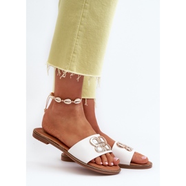 Ženske japanke s ukrasom od eko kože na ravnu petu, bijele sadria bijela 2