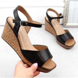 Ženske crne sandale na klin Sergio Leone SK229 crna 1