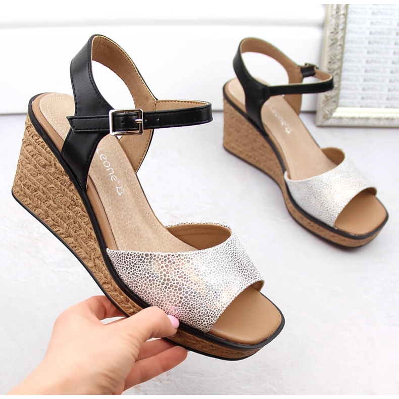 Ženske srebrne sandale na klin Sergio Leone SK229 srebro 1