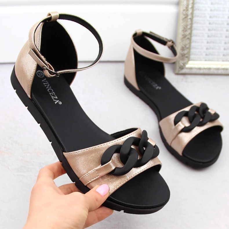 Ženske ravne sandale sa lančićem, zlatne Vinceza 17320 zlatni 1