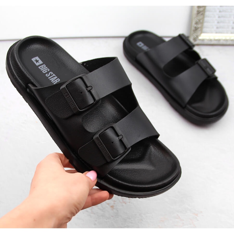 Ženske pjenaste japanke s kopčama, crne Big Star NN274A750 crno 1