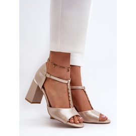 Vinceza Kožne sandale na visoku petu sa kamenčićima, zlatne Aniya zlatna 2