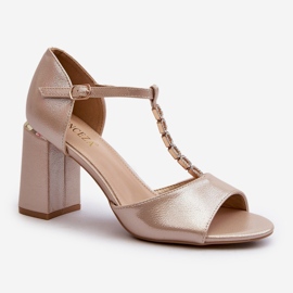 Vinceza Kožne sandale na visoku petu sa kamenčićima, zlatne Aniya zlatni 1