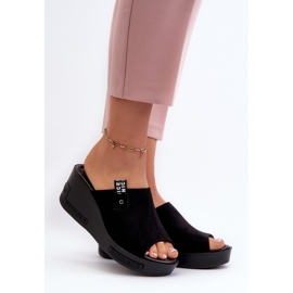 Vinceza Ženske crne Vleni japanke na klin crna 2