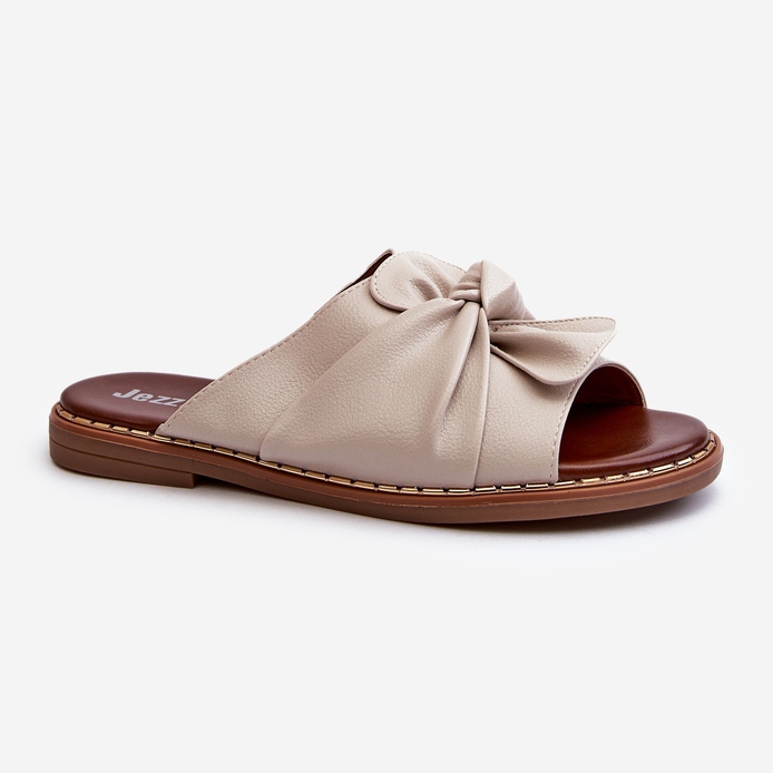 Ženske japanke na ravnu petu bež Nelvira 1