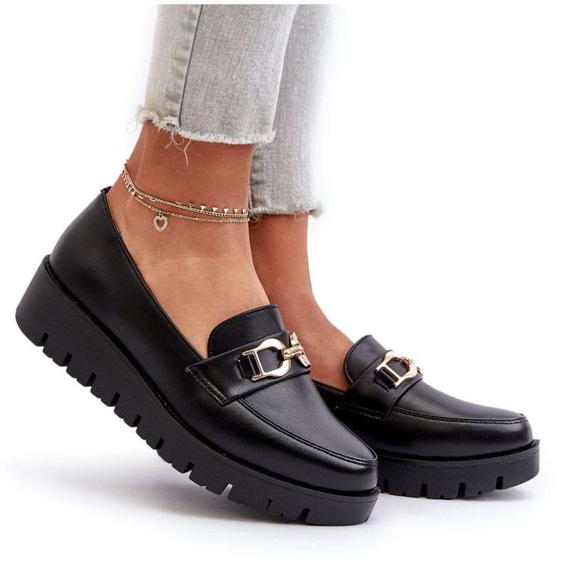 Evento Ženske mokasine na platformu s ukrasom, crne crna 4