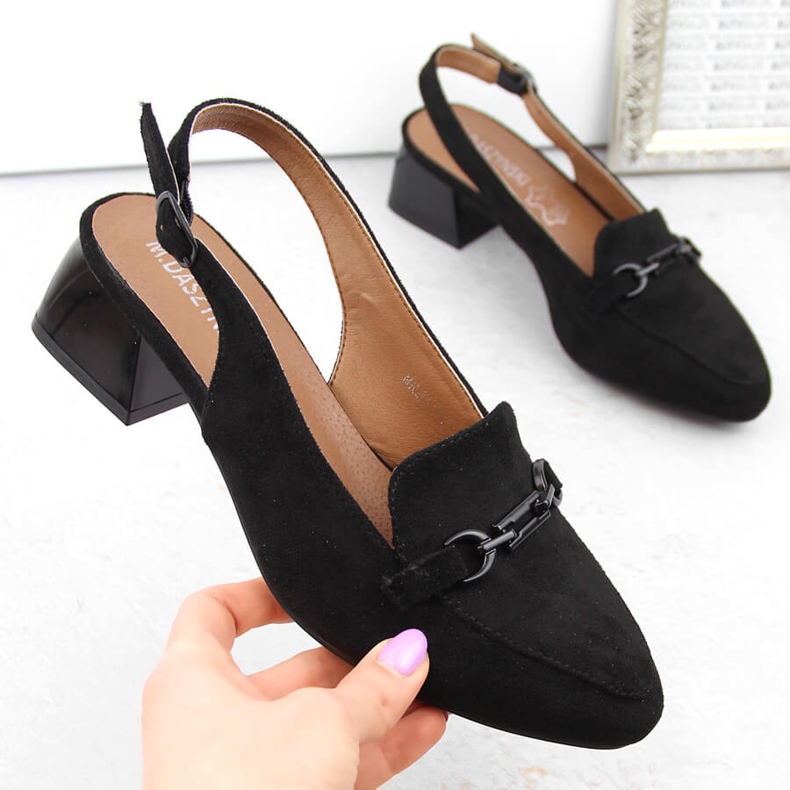 M. DASZYŃSKI Crne ženske sandale s punom petom od brušene kože M.Daszyński MR23112-4 crna 1