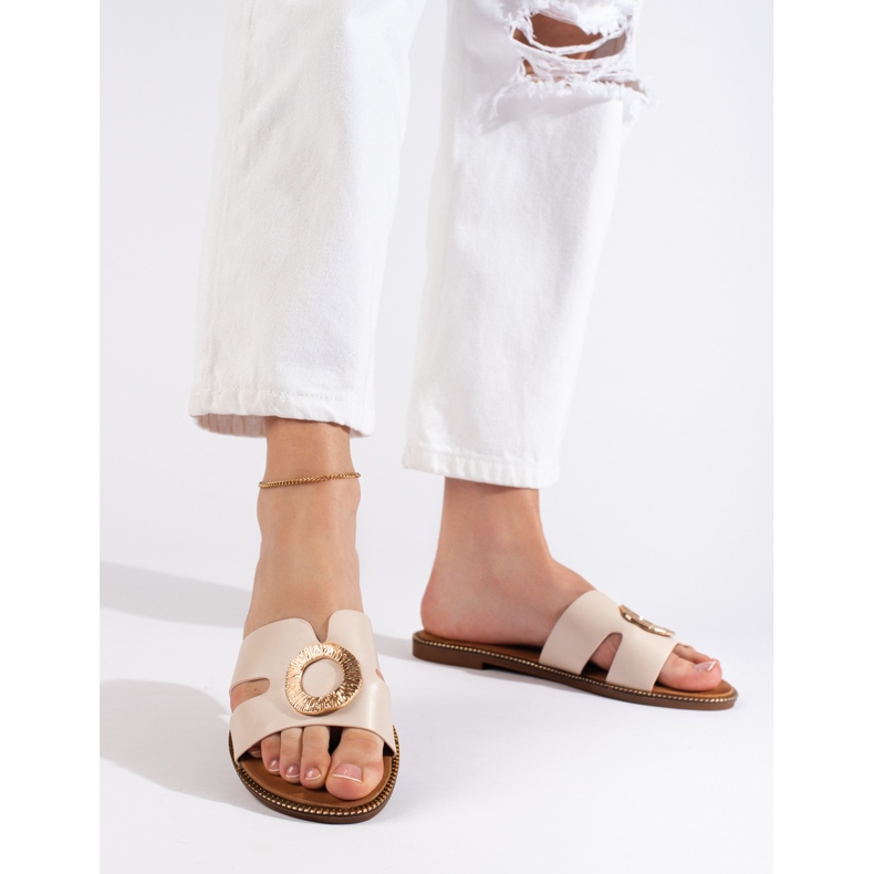 Bež ženske ravne tobogane 2