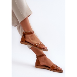 Zazoo 40378 Ženske ravne kožne sandale, smeđe smeđa 1