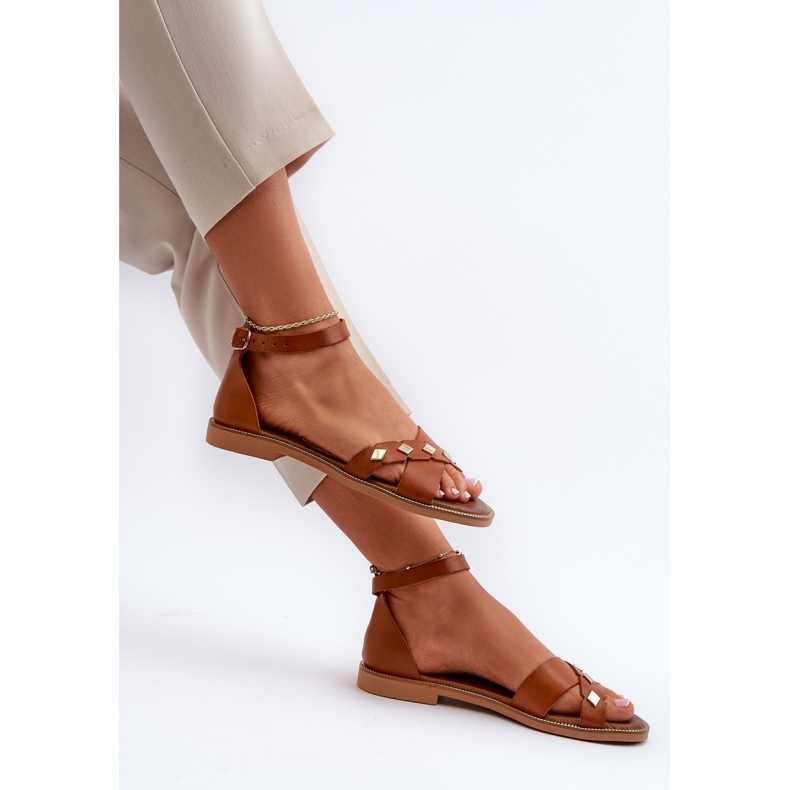 Zazoo 40378 Ženske ravne kožne sandale, smeđe smeđa 1