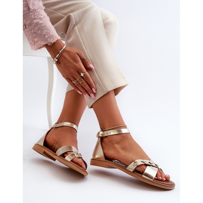 Zazoo 40378 Ženske ravne kožne sandale, zlatne zlatna 1