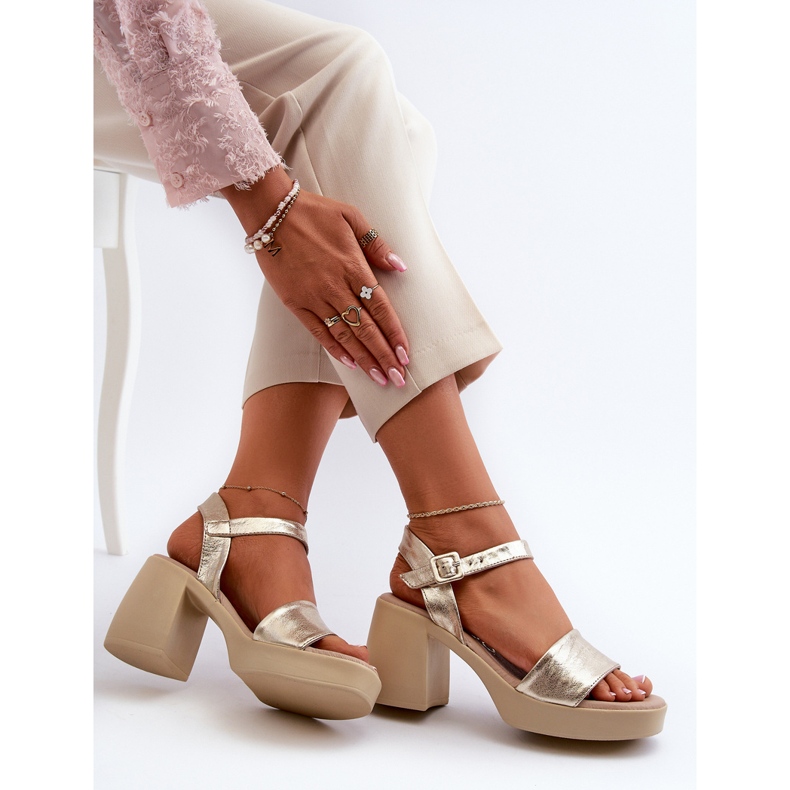 Zazoo 40386 Ženske kožne sandale na bloku, zlatne zlatna 1