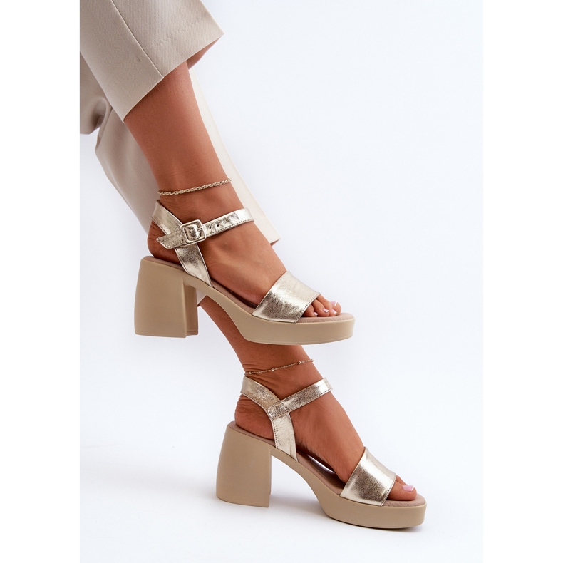 Zazoo 40386 Ženske kožne sandale na bloku, zlatne zlatni 2