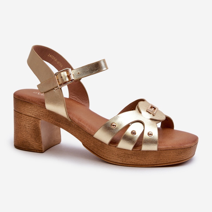 Ženske sandale na visoku petu od eko kože, zlatni Assames 1