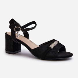 Vinceza Ženske eko antilop sandale na visoku petu s ukrasima, crne narhi crna 1