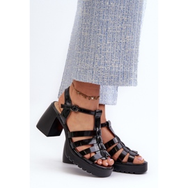 Vinceza Ženske lakirane sandale na visoku petu, Black Aninifer crno 2