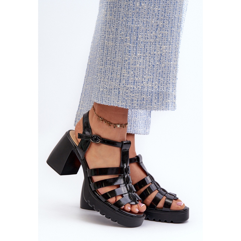 Vinceza Ženske lakirane sandale na visoku petu, Black Aninifer crno 2