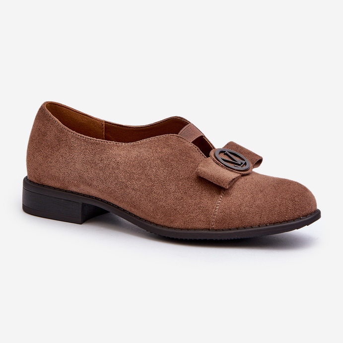 Ženske cipele od eko brušene kože na nisku petu s ukrasom, braon Hadiena smeđa 1