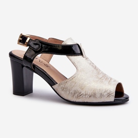 Jezzi Ženske sandale na visoku petu od eko kože, zlatne i crne Queenmarie boje zlatna 1