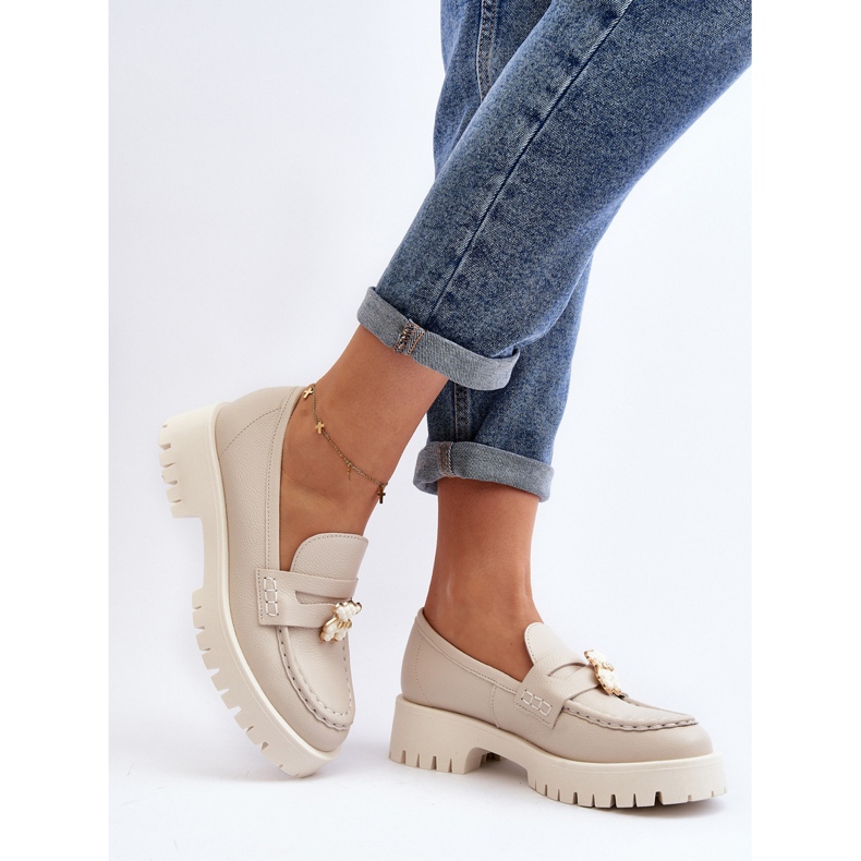 Kožne cipele Mokasine s medvjedićem CheBello 4291 Svijetlo bež 1