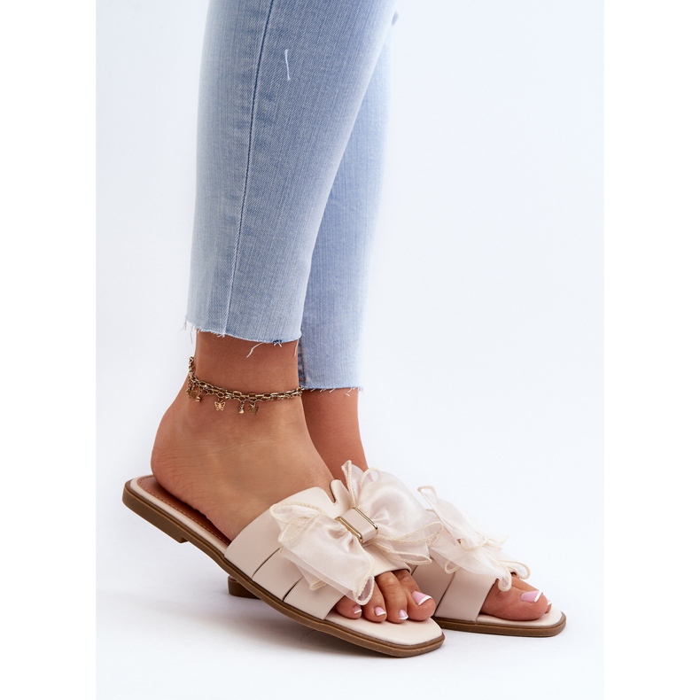 Ženske ravne japanke s mašnom, bež Balinda 2