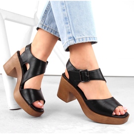 M. DASZYŃSKI Ženske crne sandale na visoku petu i platformu M.Daszyński MR23117-1 crna 1