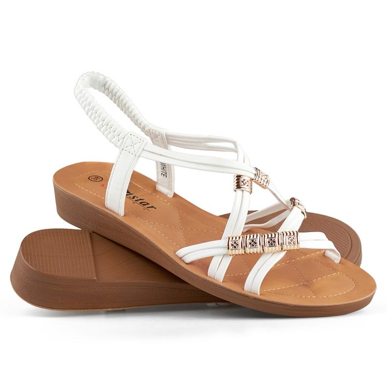Ženske sandale sa elastičnom trakom sa zlatnim ukrasima bijela 1