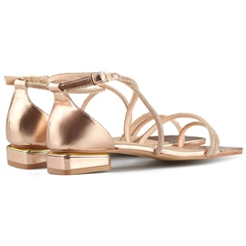 Elegantne ženske sandale na nisku petu s kubičnim cirkonima ružičasta 1