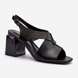 Vinceza Elegantne ženske sandale na visoku petu, eko koža, crna Asellesa 1