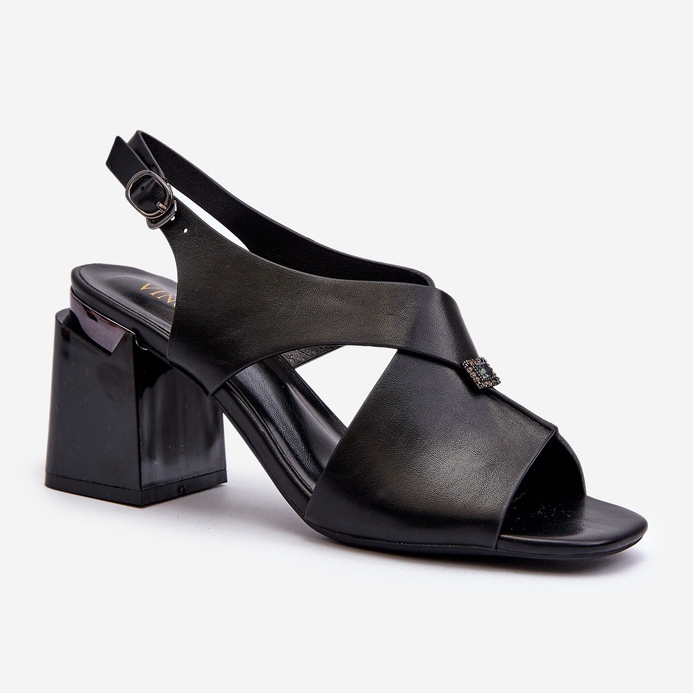 Vinceza Elegantne ženske sandale na visoku petu, eko koža, crna Asellesa 1