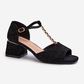 Vinceza Ženske sandale s blok petom i ukrasnim remenom, Eco Suede, crna Obivena 1