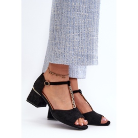 Vinceza Ženske sandale s blok petom i ukrasnim remenom, Eco Suede, crna Obivena crno 2