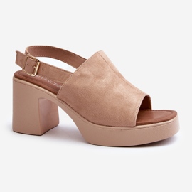 Vinceza Ženske sandale od eko brušene kože s platformom i visokom potpeticom, Vatle bež boje 1