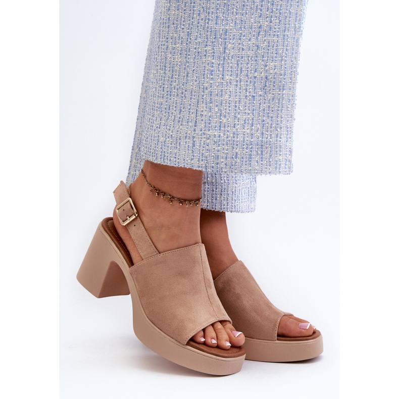 Vinceza Ženske sandale od eko brušene kože s platformom i visokom potpeticom, Vatle bež boje 2