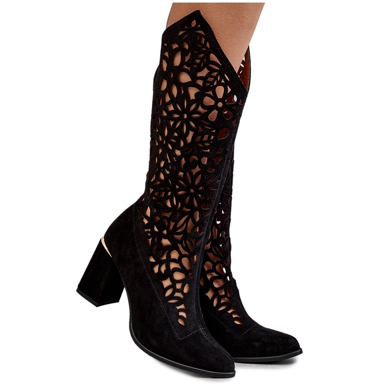 Lewski Shoes Ažurne čizme od brušene kože Cipele Leewski 3234 crne crna 4