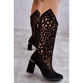 Lewski Shoes Ažurne čizme od brušene kože Cipele Leewski 3234 crne crno 3