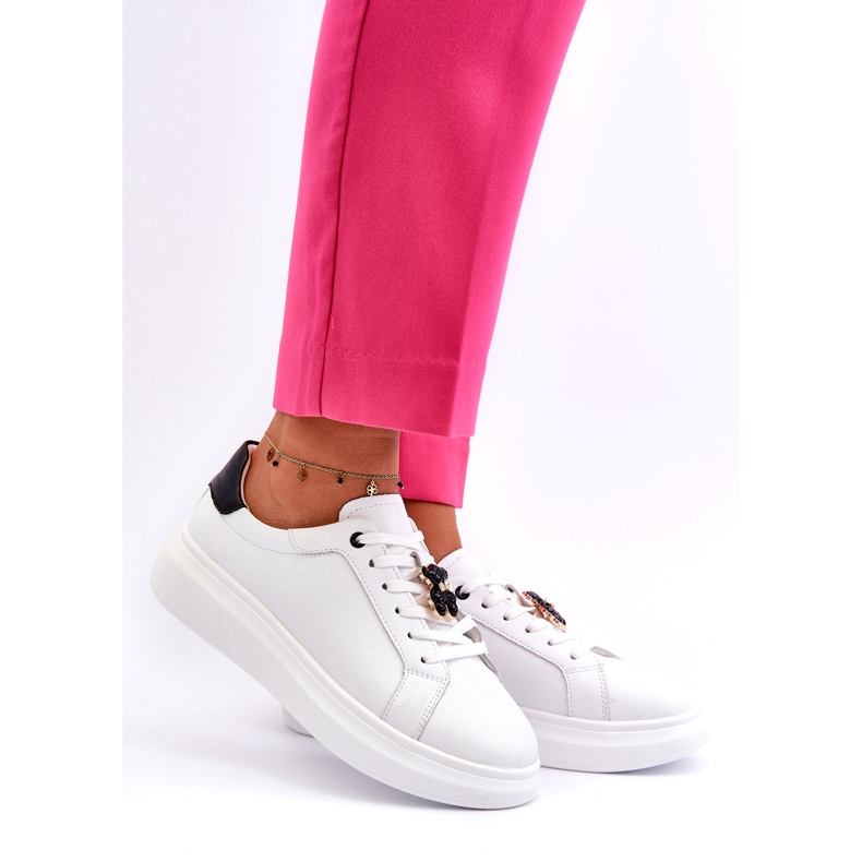 Vinceza Ženske kožne tenisice s medvjedićem, bijele Mirven bijela 1