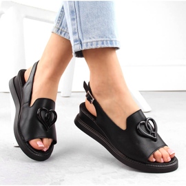 Crne kožne ženske sandale na wedge Filippo DS6069 crna 1