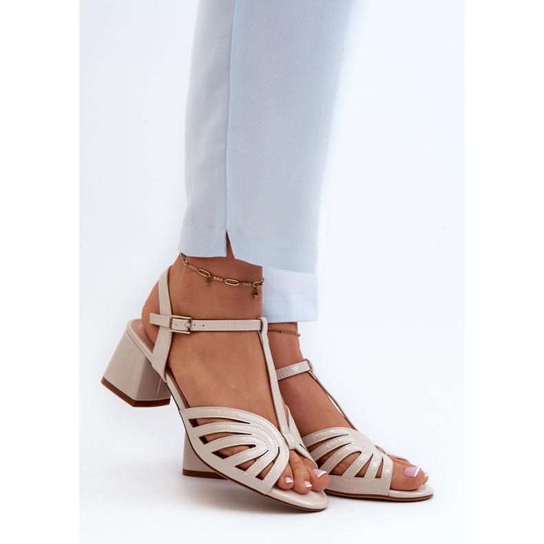 Lakirane ženske sandale na visoku petu Sergio Leone SK880 bež 2