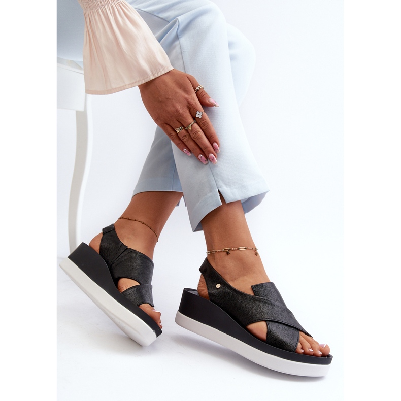 Zazoo 40256 Kožne sandale na platformu, crne crna 1