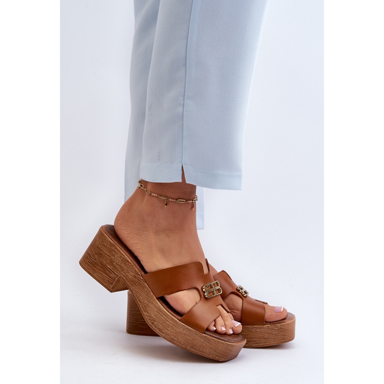 Zazoo 40412 Kožne elegantne ženske japanke sa zlatnim ukrasom, smeđe smeđa 2