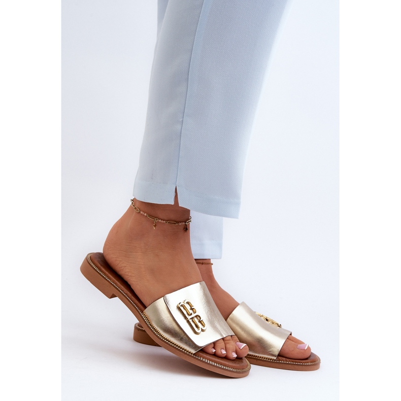 Zazoo 40384 Elegantne ženske kožne japanke, zlatne zlatna 2