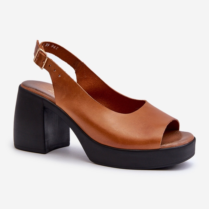 Zazoo 40376 Smeđe kožne sandale s masivnom visokom petom smeđa 1