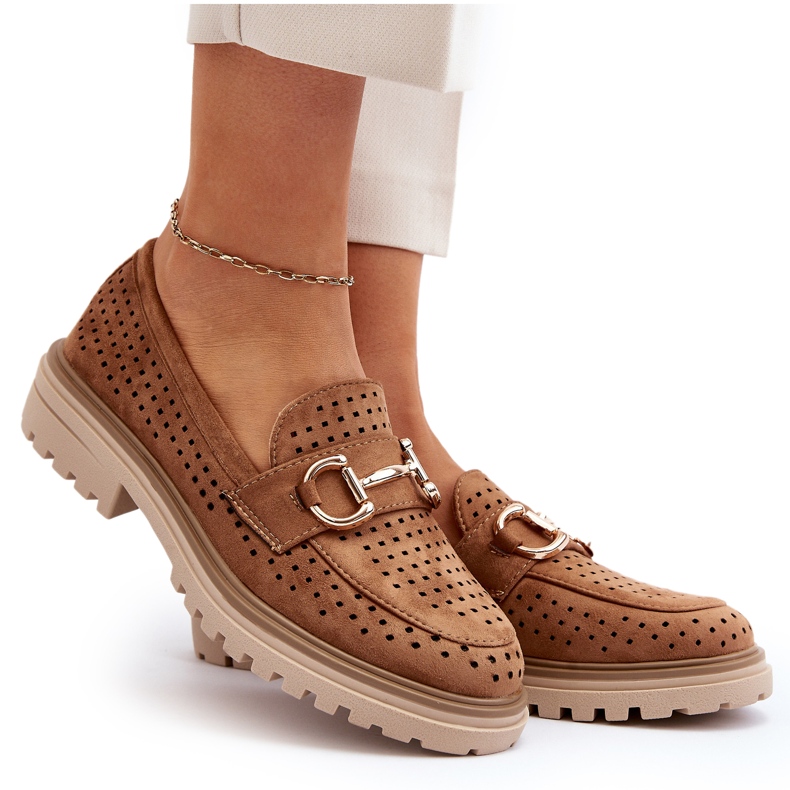 Bellucci Ženske ažurne mokasine s ukrasom u boji deve smeđa 4