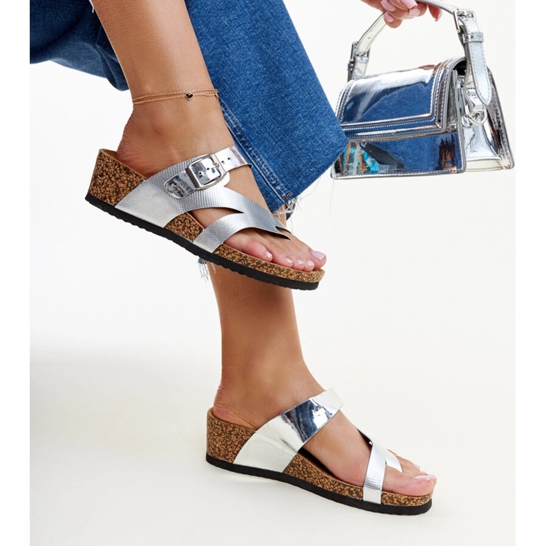 Srebrne metalik mule cipele Donata srebro 1